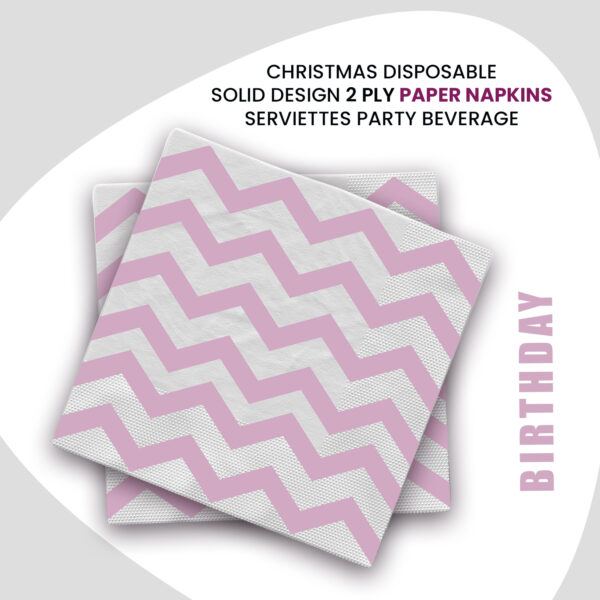 Pink Zigzag 2 Ply Paper Serviettes – 10 Pack Disposable Party Napkins