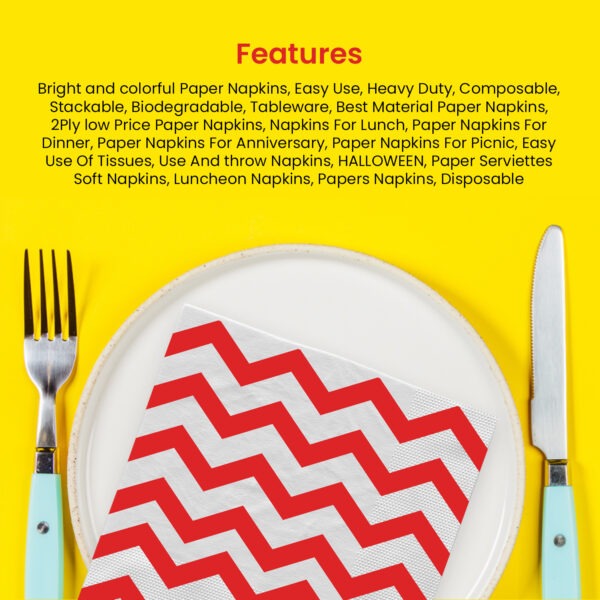 Red Zigzag 2 Ply Paper Napkins – 10 Pack Disposable Party Serviettes