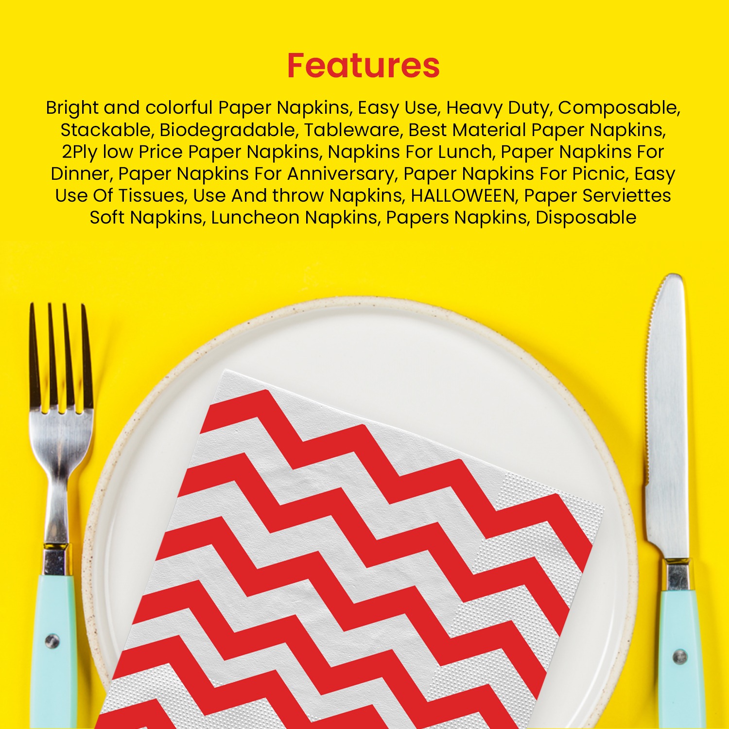 Red Zigzag 2 Ply Paper Napkins – 10 Pack Disposable Party Serviettes