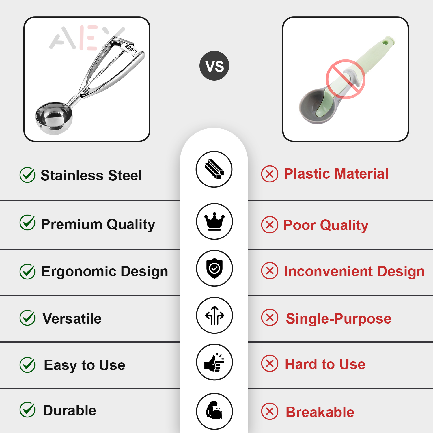 Stainless Steel Ice Cream Scoop 6cm – Effortless Squeeze Handle