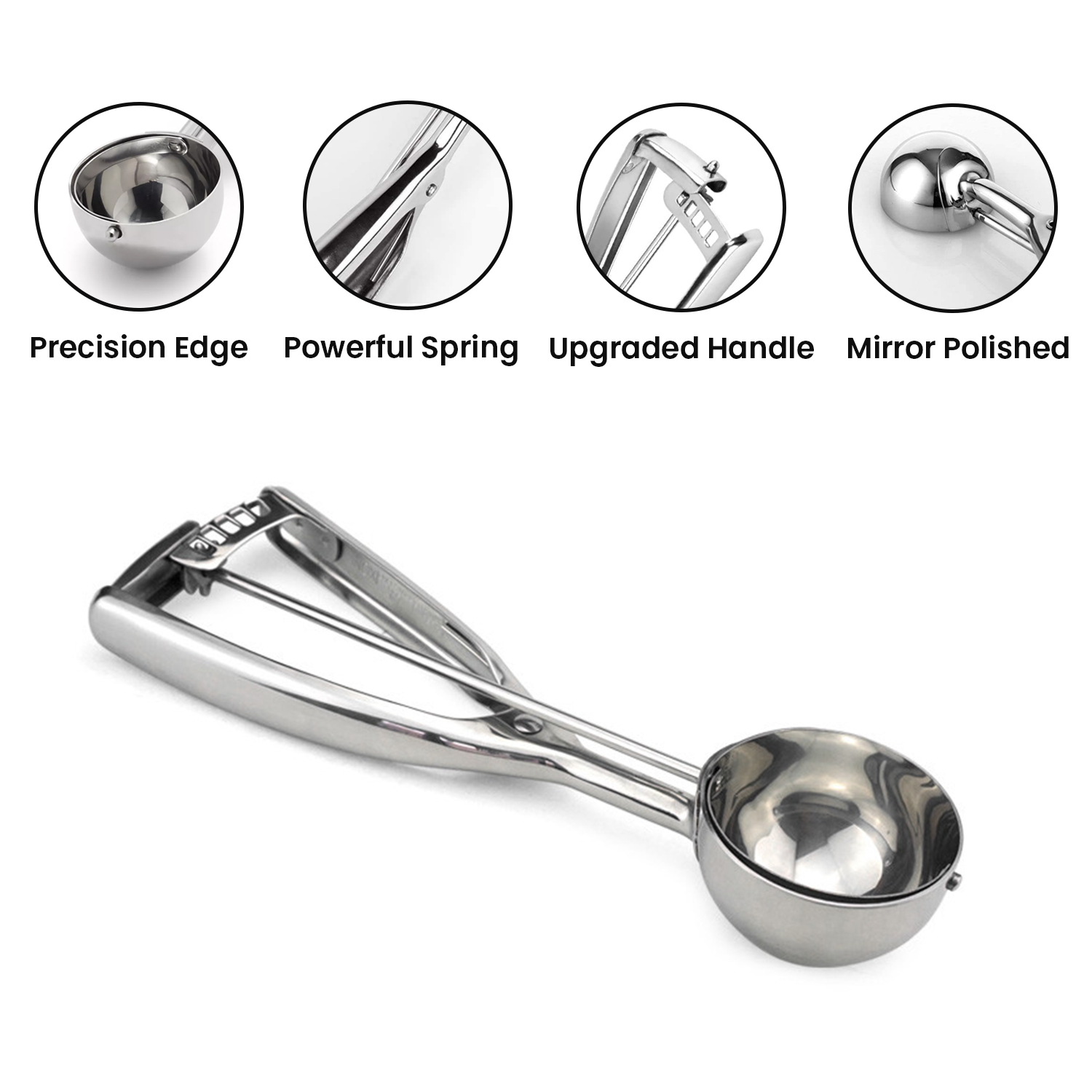 Stainless Steel Ice Cream Scoop 6cm – Effortless Squeeze Handle