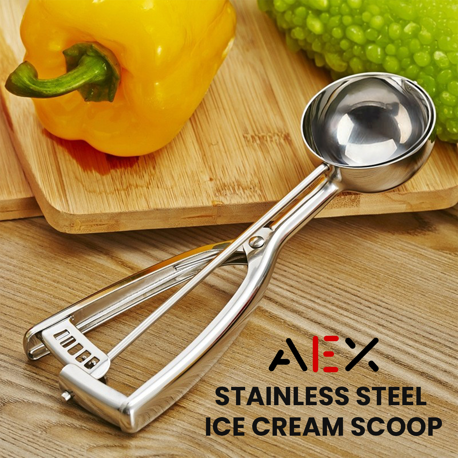Stainless Steel Ice Cream Scoop 6cm – Effortless Squeeze Handle