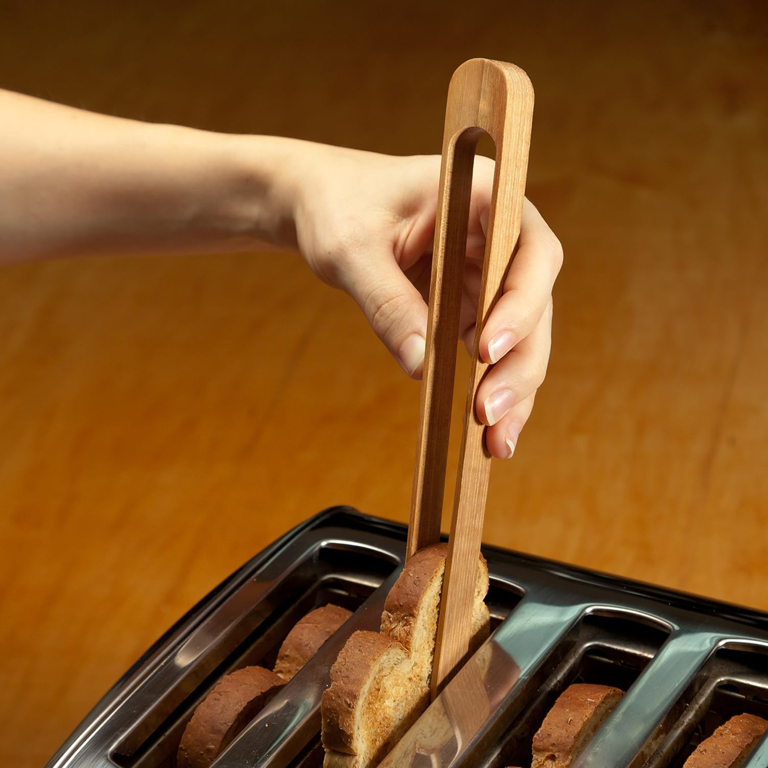 2X Magnetic Wooden Toaster Tongs