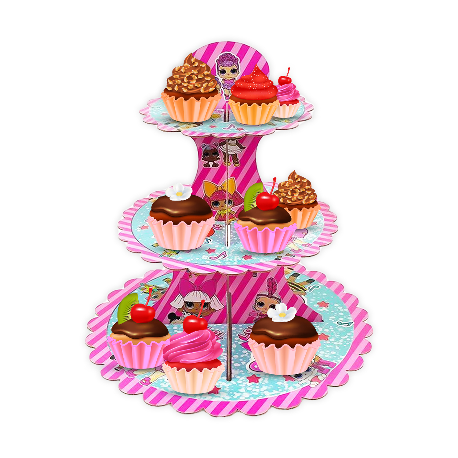 Surprise Doll Cupcake Stand Cardboard 3 Tier Cake Stand Afternoon Tea Kids Party Wedding Muffin Cupcake Dessert Holder