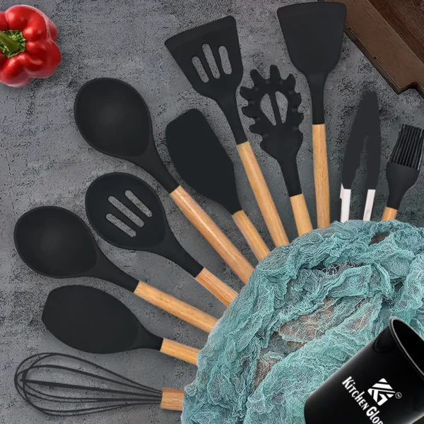 AEX 12pcs Cooking Kitchen Utensils Spatula Set With Holder