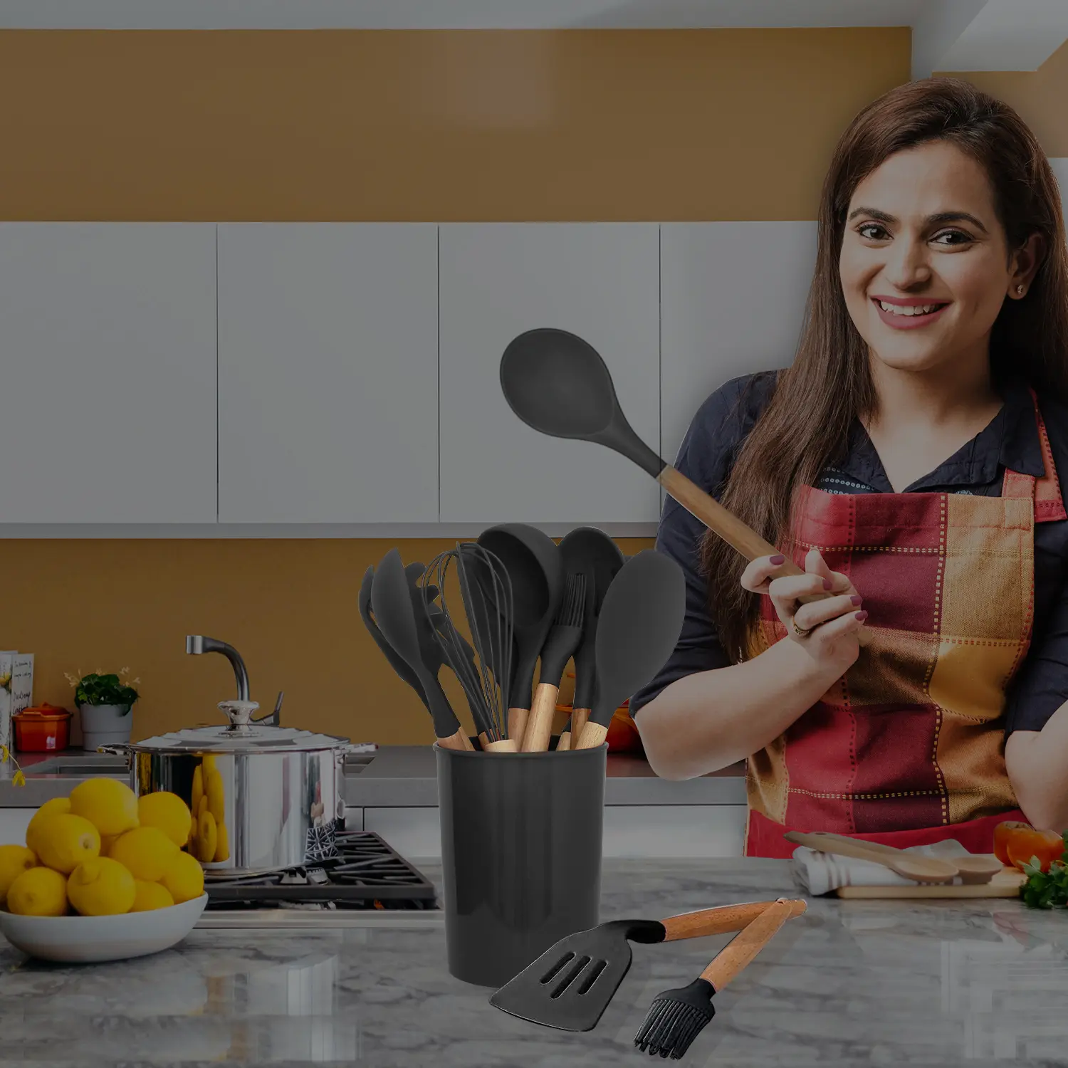 AEX 12pcs Cooking Kitchen Utensils Spatula Set With Holder