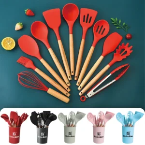 AEX 12pcs Cooking Kitchen Utensils Spatula Set With Holder