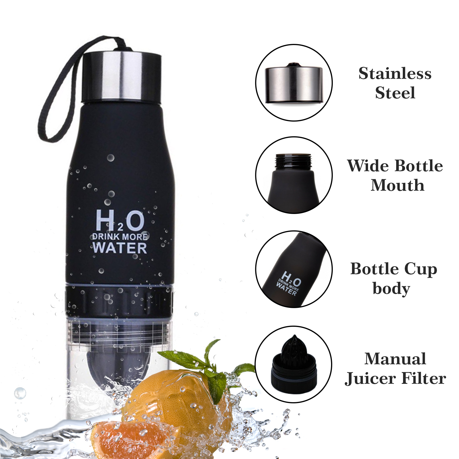 H2o Fruit Infuser Water Bottle UK – Portable 650ml with Infuser