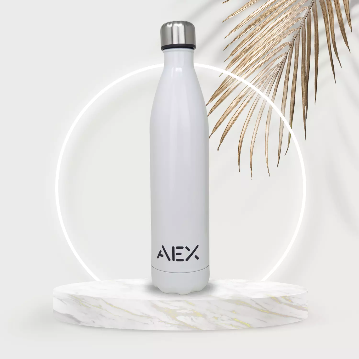 AEX White Insulated Stainless Steel Water Bottle 500ml 1000ml
