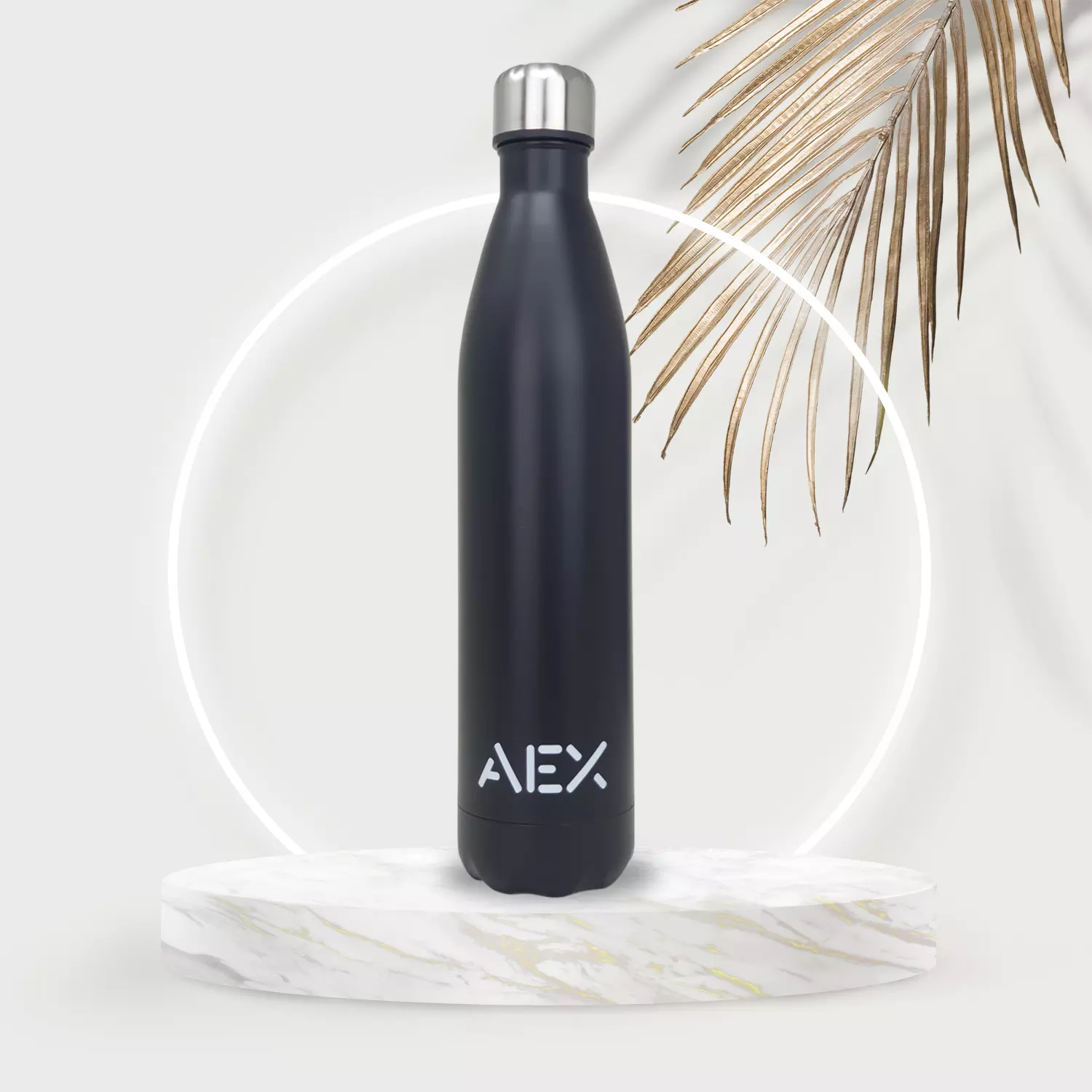 AEX Black Insulated Stainless Steel Water Bottle 500ml 1000ml