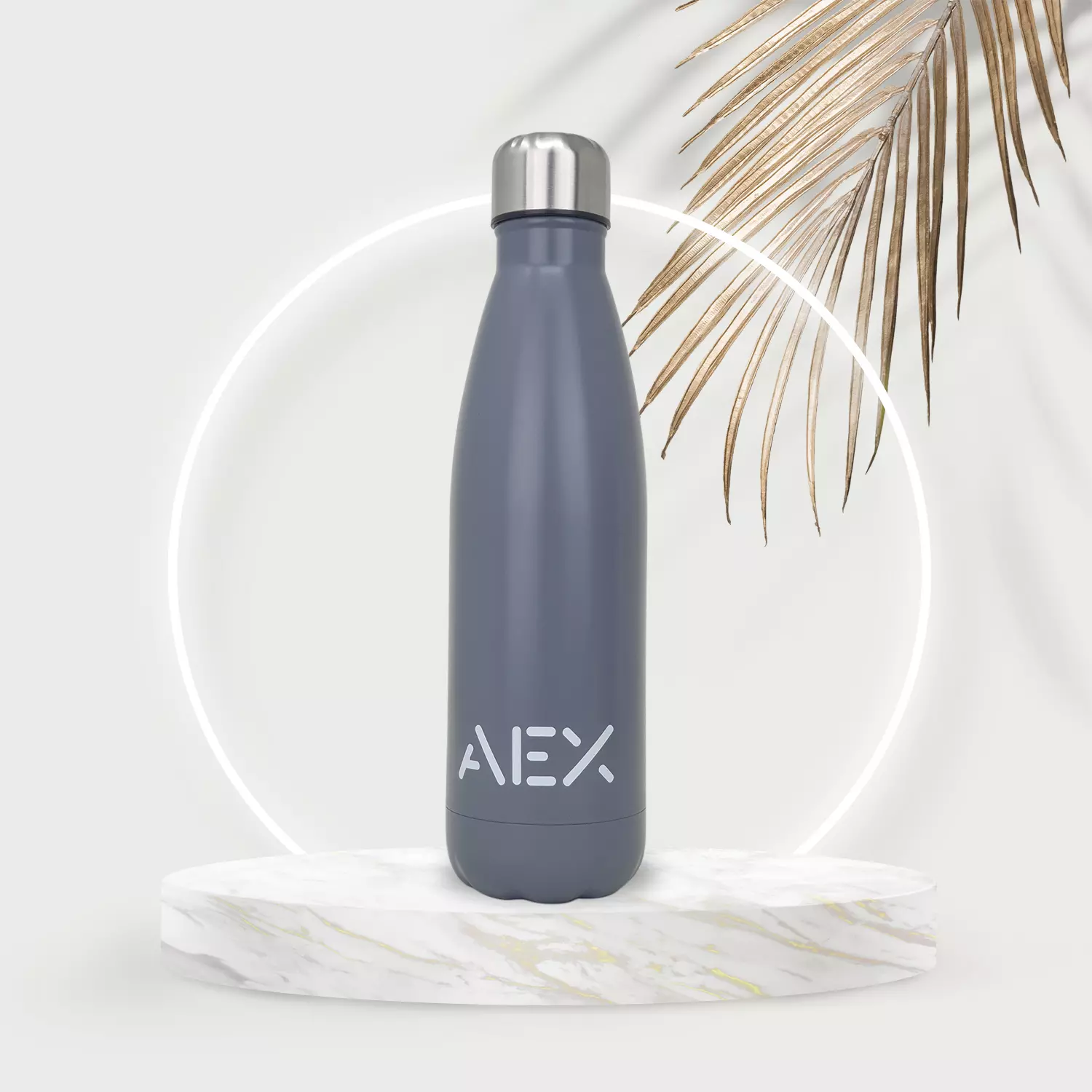 AEX Insulated Stainless Steel Water Bottle 500ml 1000ml (Silver/Grey)