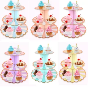 Floral Golden Border Cardboard Cupcake stand