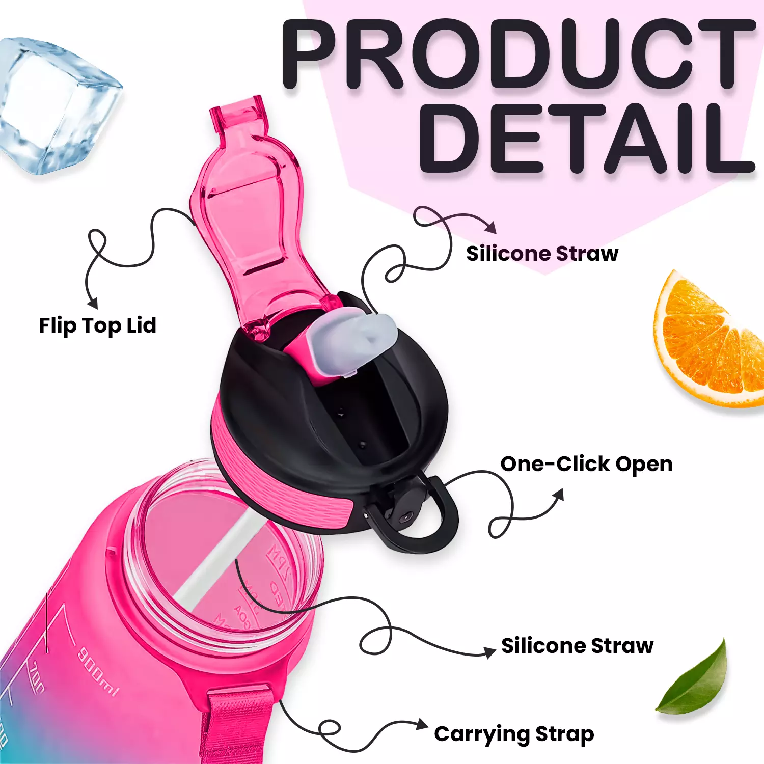 AEX Sports Water Bottle with Straw Leak-proof Drink Bottle