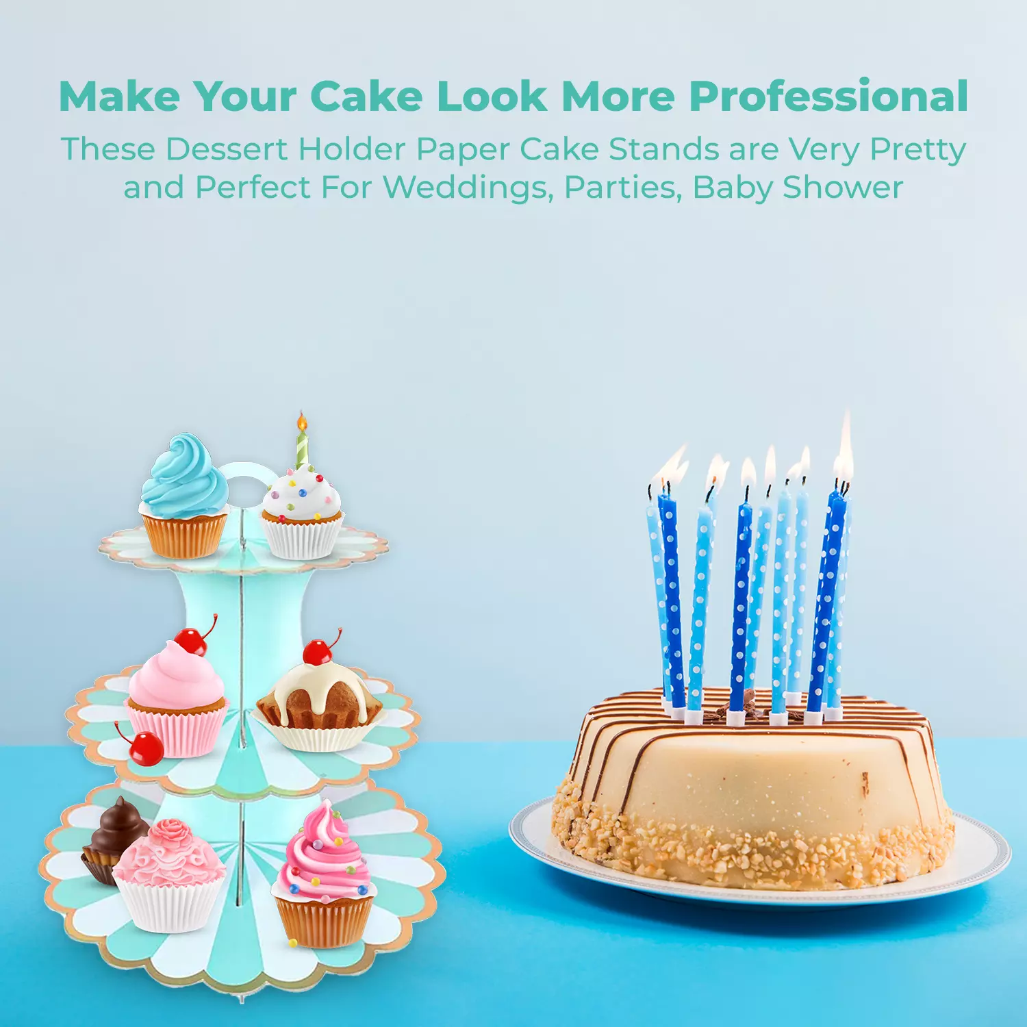 Floral Golden Border Cardboard Cupcake stand